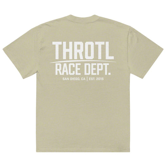Throtl Race Department White Text Official T-Shirt; Faded Eucalyptus