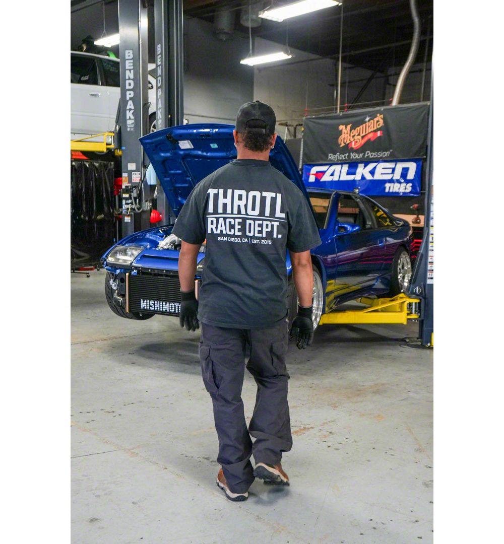 Throtl Race Department White Text Official T-Shirt; Faded Eucalyptus
