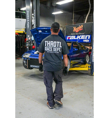 Throtl Race Department White Text Official T-Shirt; Faded Eucalyptus