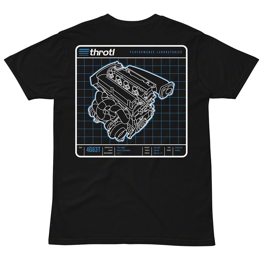Throtl 4G63T Engine Short Sleeve T-Shirt; Black