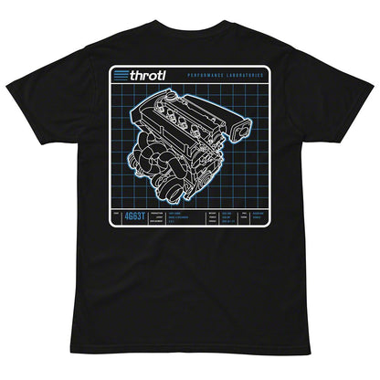 Throtl 4G63T Engine Short Sleeve T-Shirt; Black