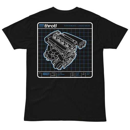 Throtl 4G63T Engine Short Sleeve T-Shirt; Black