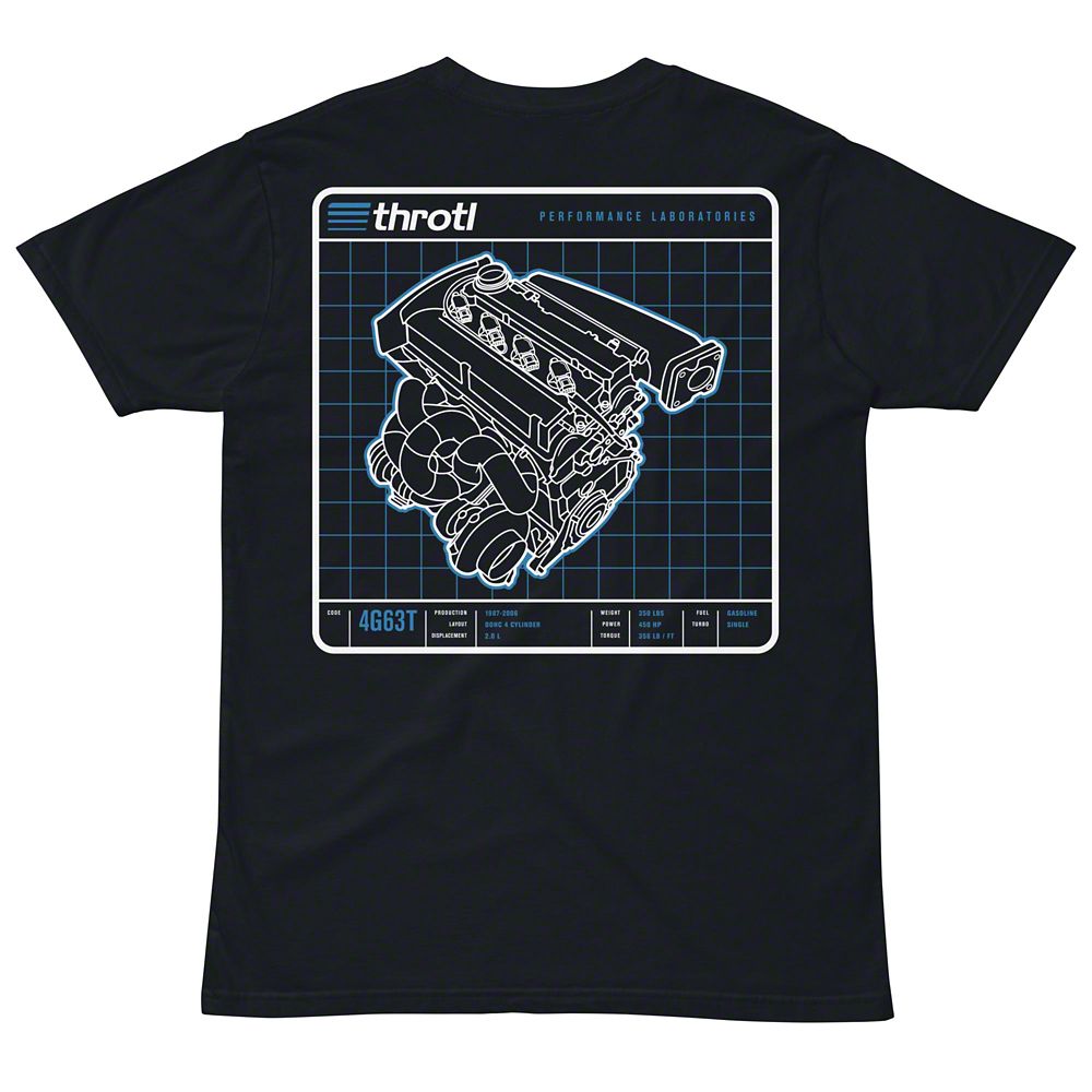 Throtl 4G63T Engine Short Sleeve T-Shirt; Charcoal