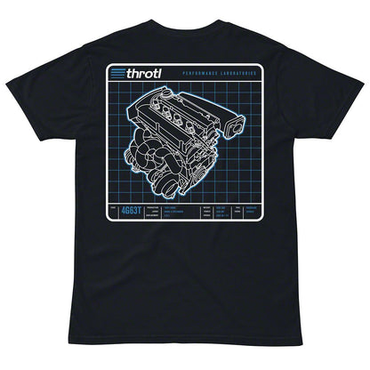 Throtl 4G63T Engine Short Sleeve T-Shirt; Charcoal
