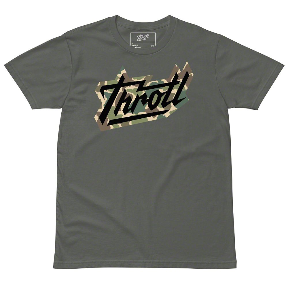 Throtl Camo Razor Script Short Sleeve T-Shirt; Charcoal