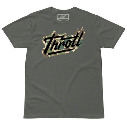 Throtl Camo Razor Script Short Sleeve T-Shirt; Charcoal