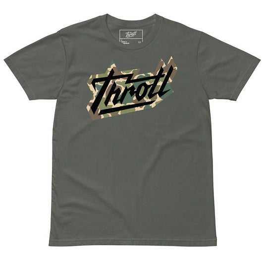 Throtl Camo Razor Script Short Sleeve T-Shirt; Charcoal