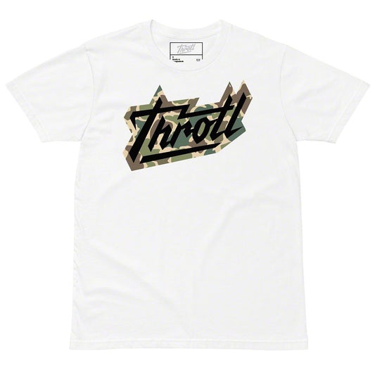 Throtl Camo Razor Script Short Sleeve T-Shirt; White