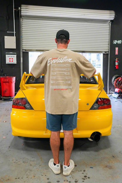 Throtl Lancer EVO Generations Premium Oversized T-Shirt; Faded Khaki