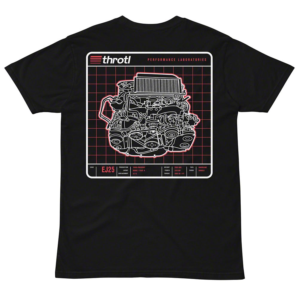 Throtl EJ25 Engine Short Sleeve T-Shirt; Black