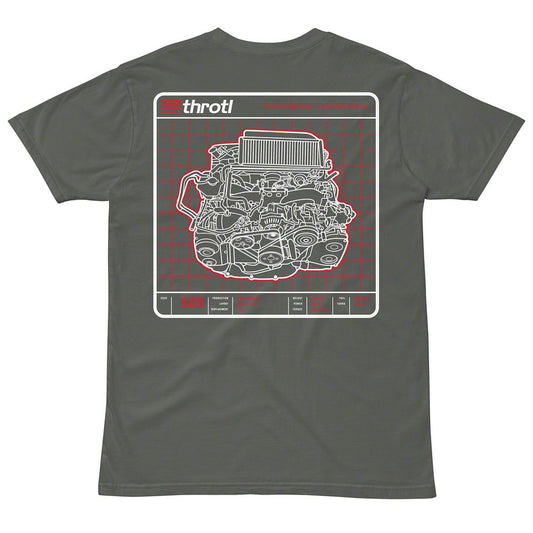 Throtl EJ25 Engine Short Sleeve T-Shirt; Charcoal
