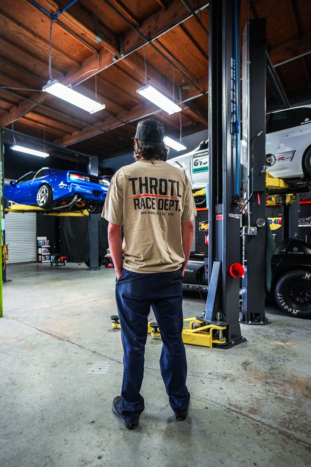 Throtl Race Department Official Black Text Premium T-Shirt; Faded Khaki