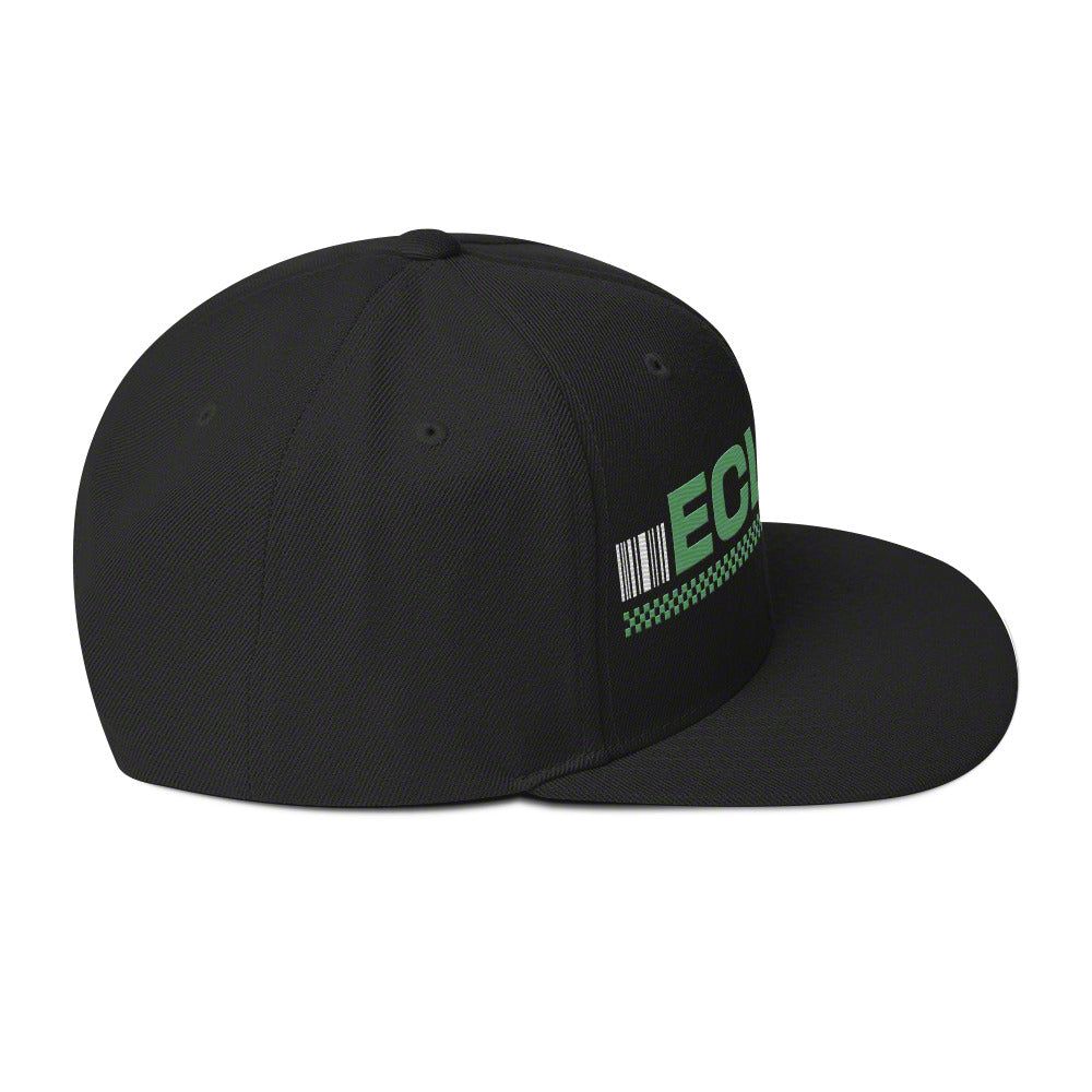Throtl Checkered Eclipse Snapback Hat; Black