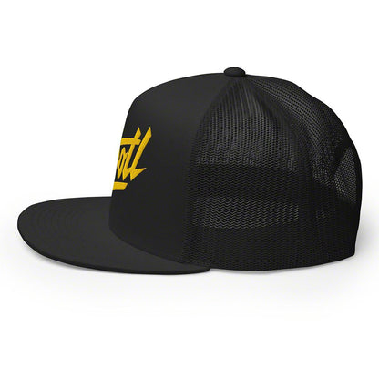 Throtl Razor Script Trucker Cap; Gold